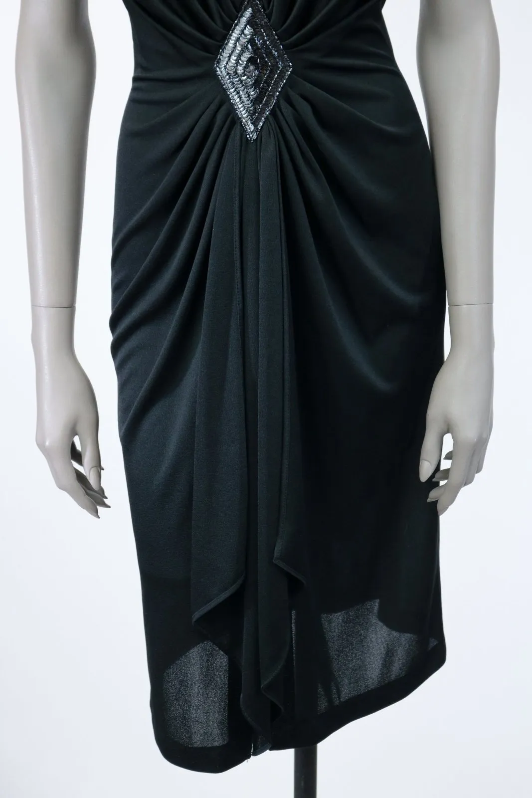 1980s Black Plunging Draped Dress