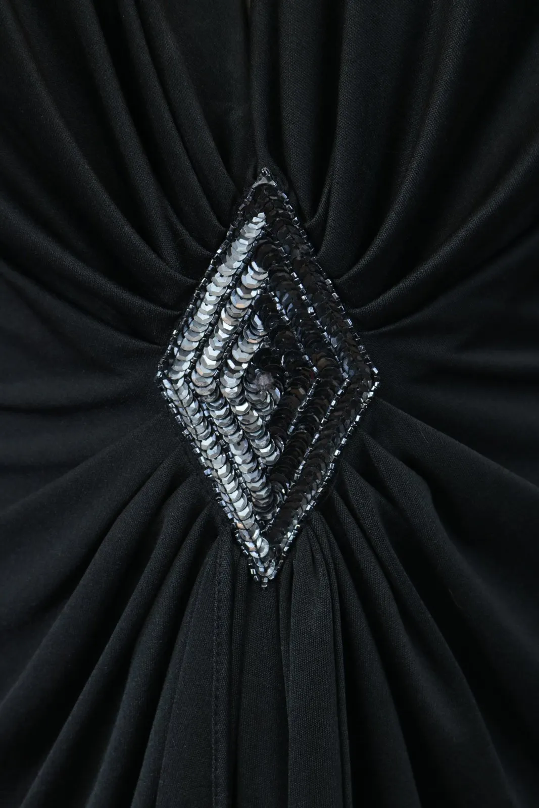 1980s Black Plunging Draped Dress