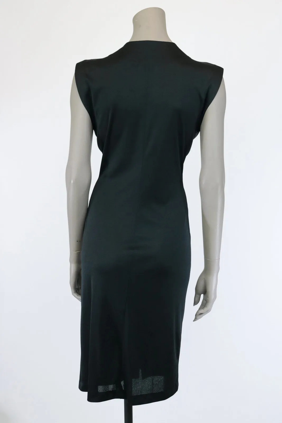 1980s Black Plunging Draped Dress