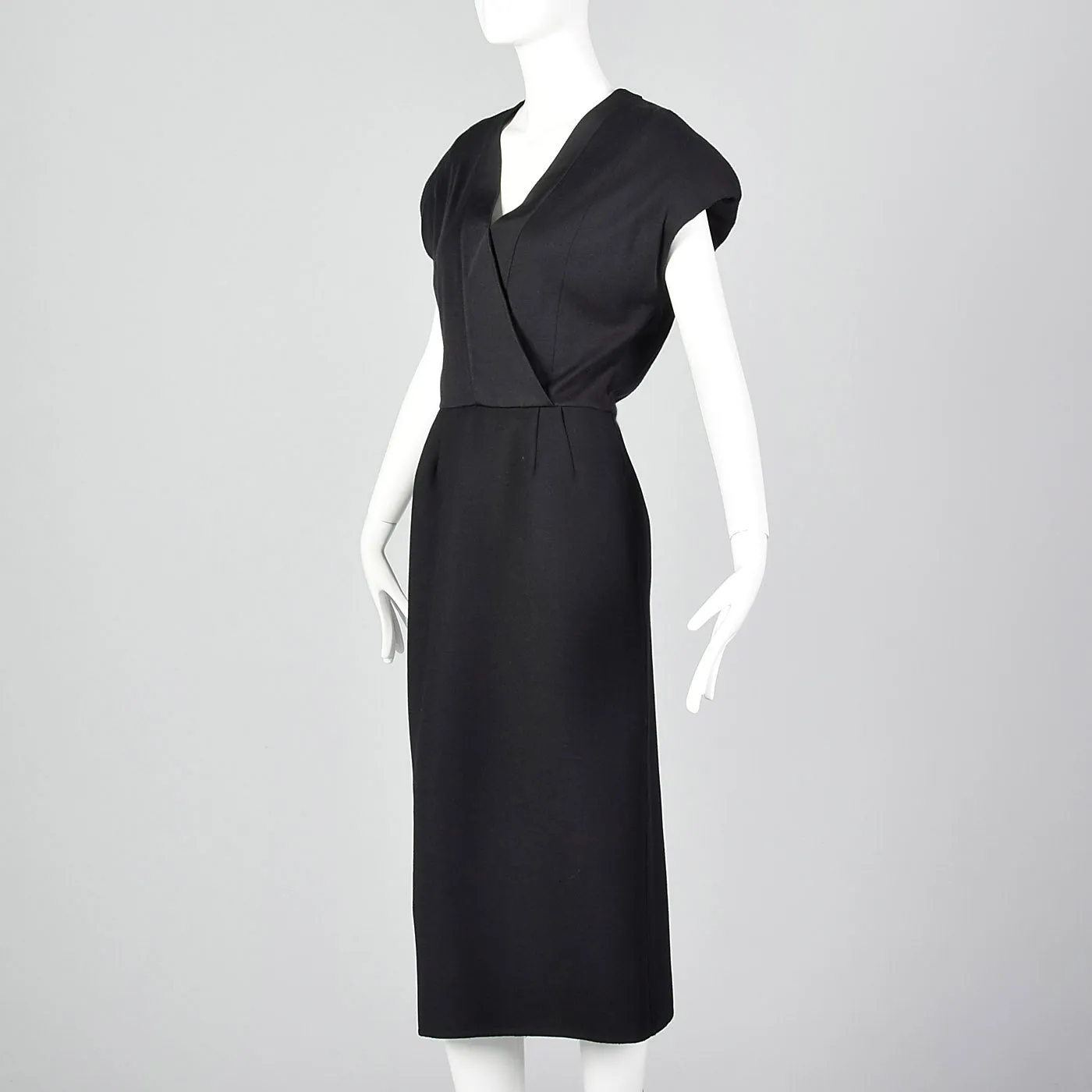1980s Geoffrey Beene Black Dress with Shaped Shoulders