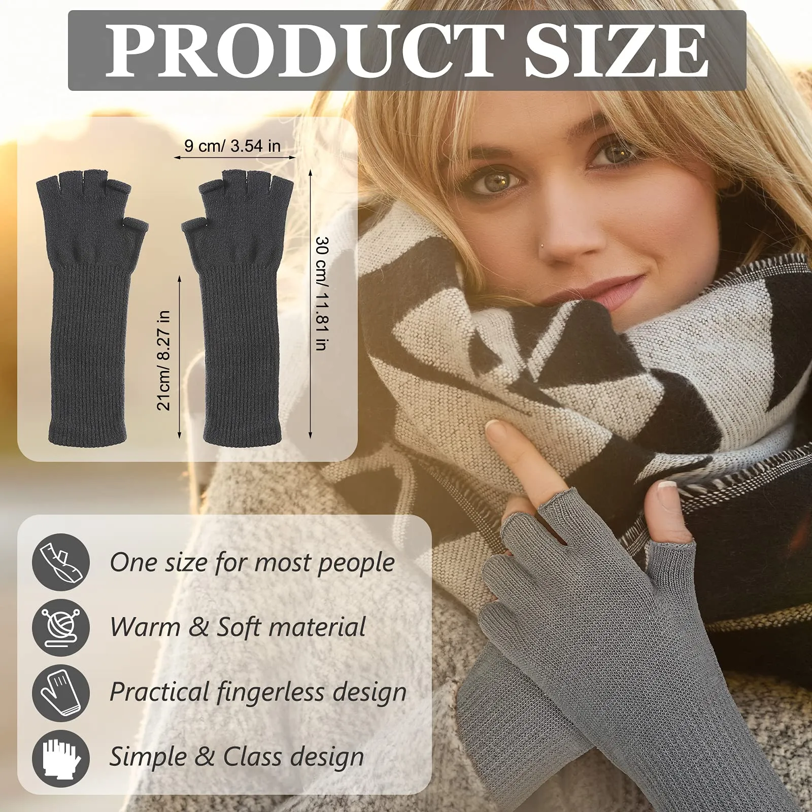 2 Pairs Winter Fingerless Mitten Long thermal Knitted Mittens Stretchy Knit Colored Mittens for Men Women, 11 Inch (Light Gray, Dark Gray)