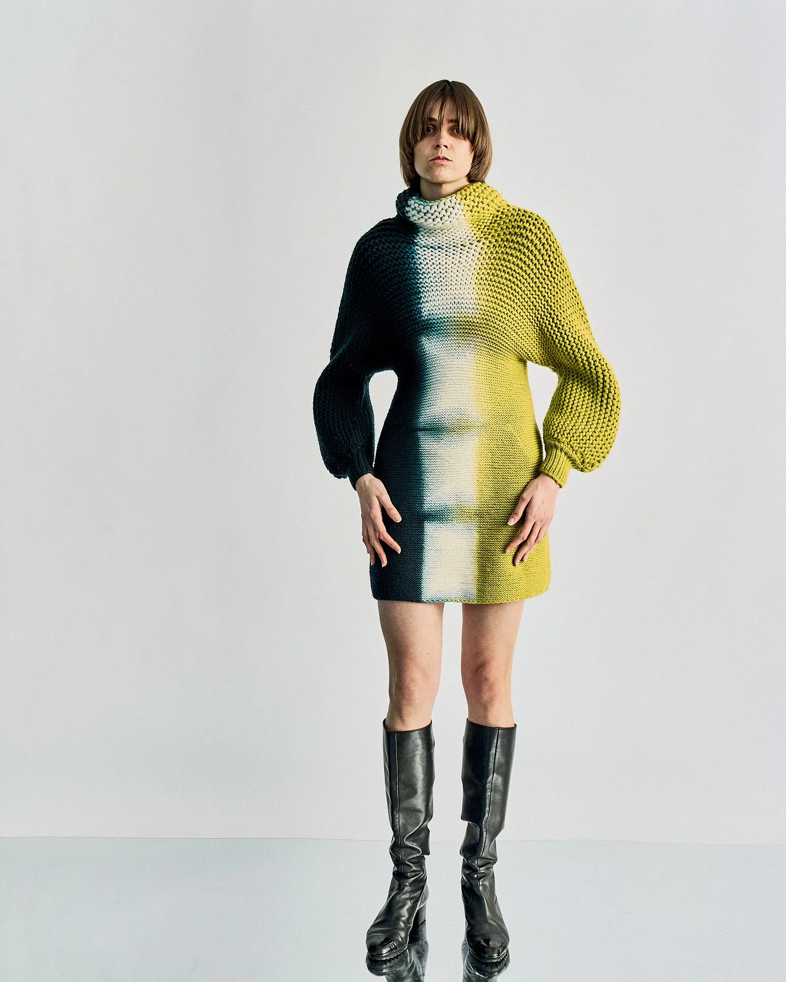 2012 Sculptural wool knit gradient dress