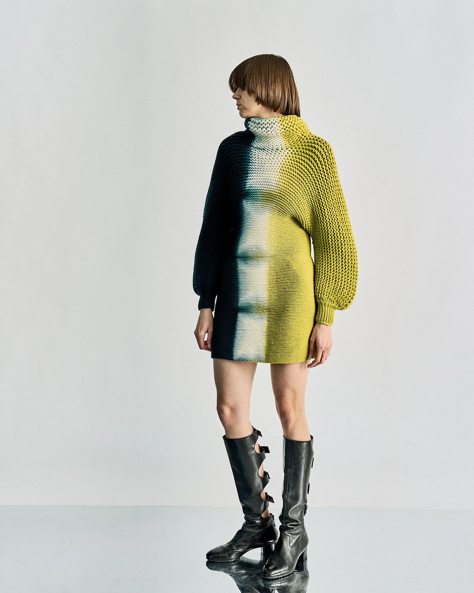 2012 Sculptural wool knit gradient dress