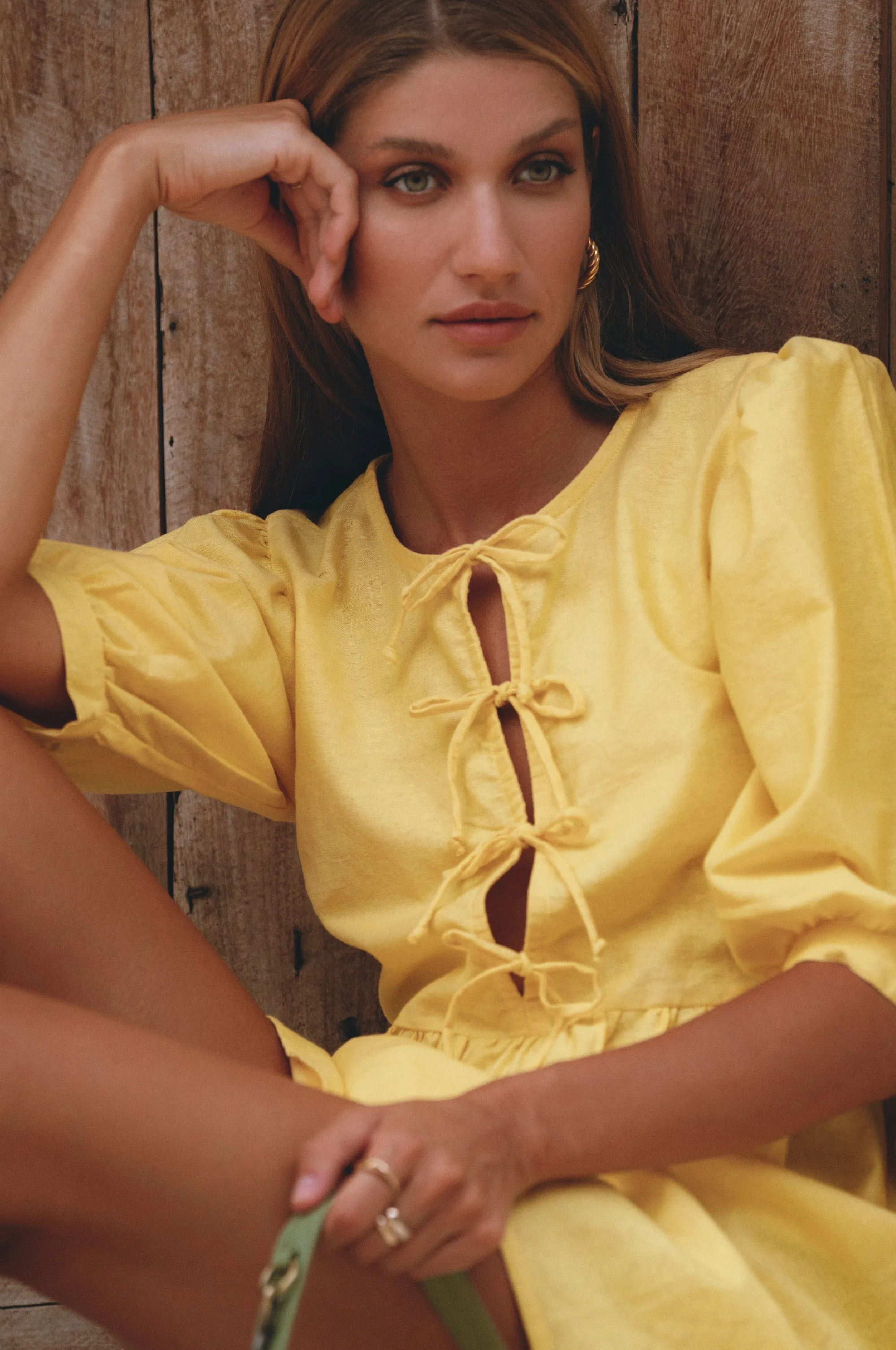 Beatrice Puff Sleeve Linen Mini Dress by Bali ELF