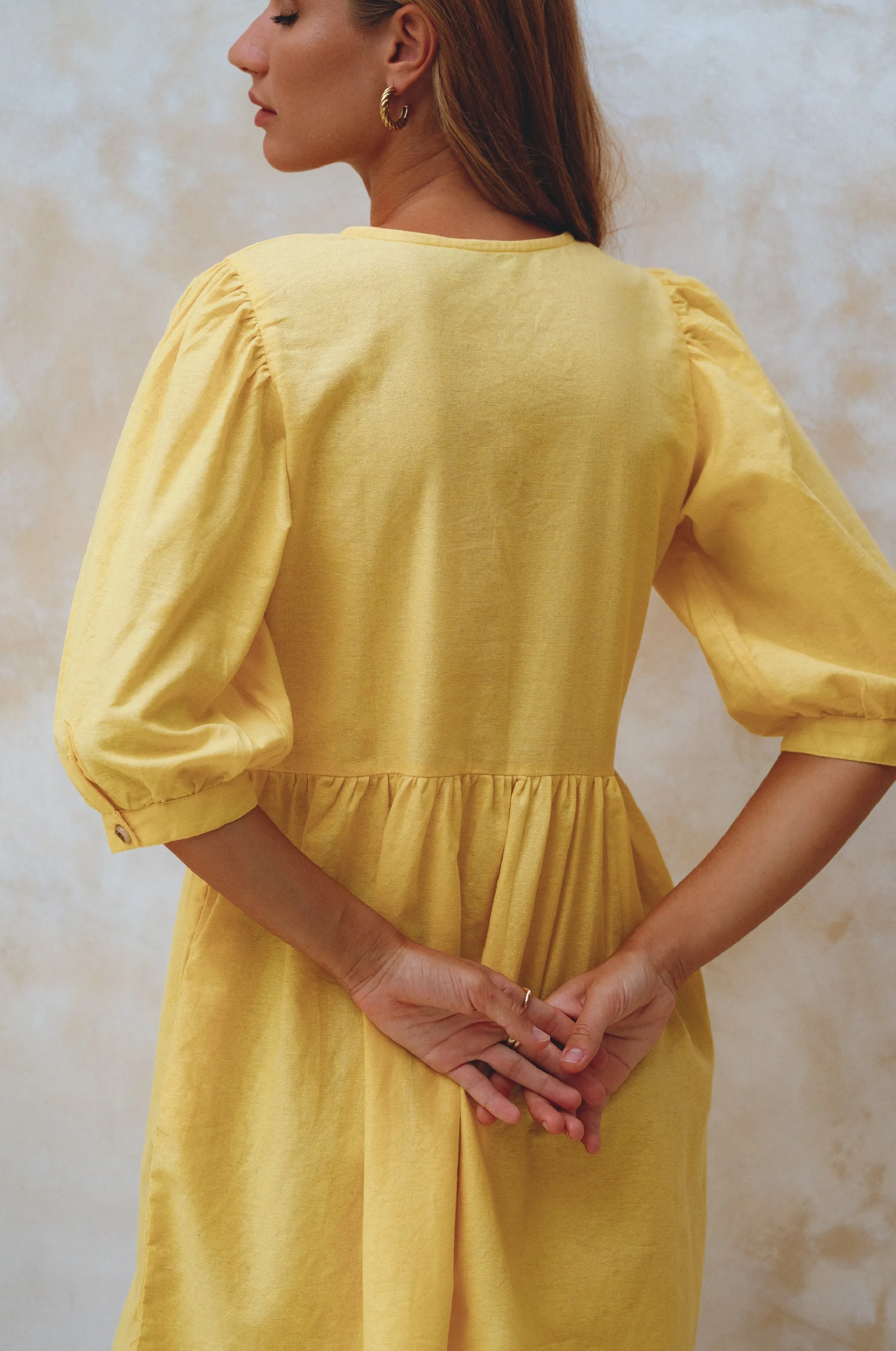 Beatrice Puff Sleeve Linen Mini Dress by Bali ELF