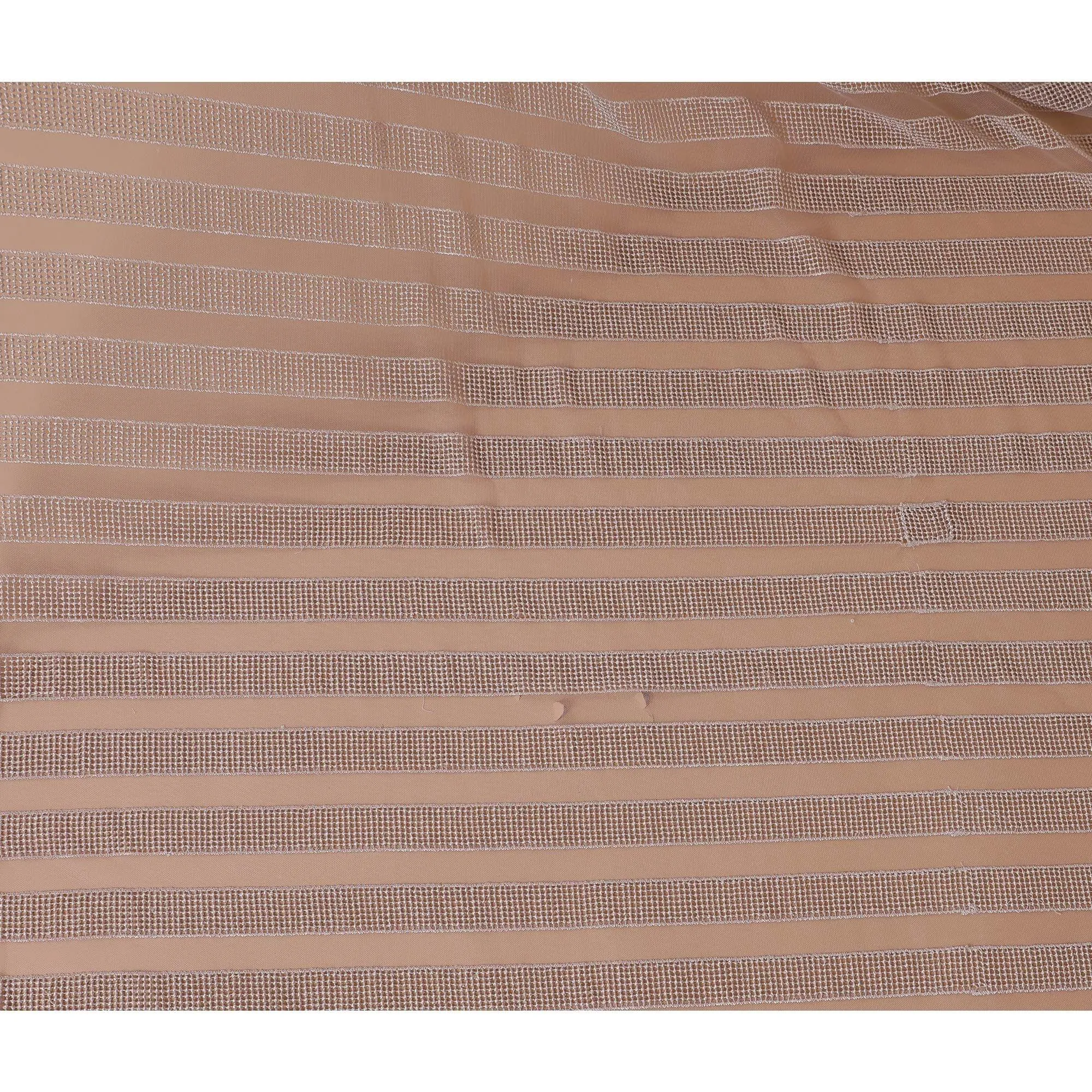 Beige nylon tulle fabric with same tone embroidery in stripe design-D9190