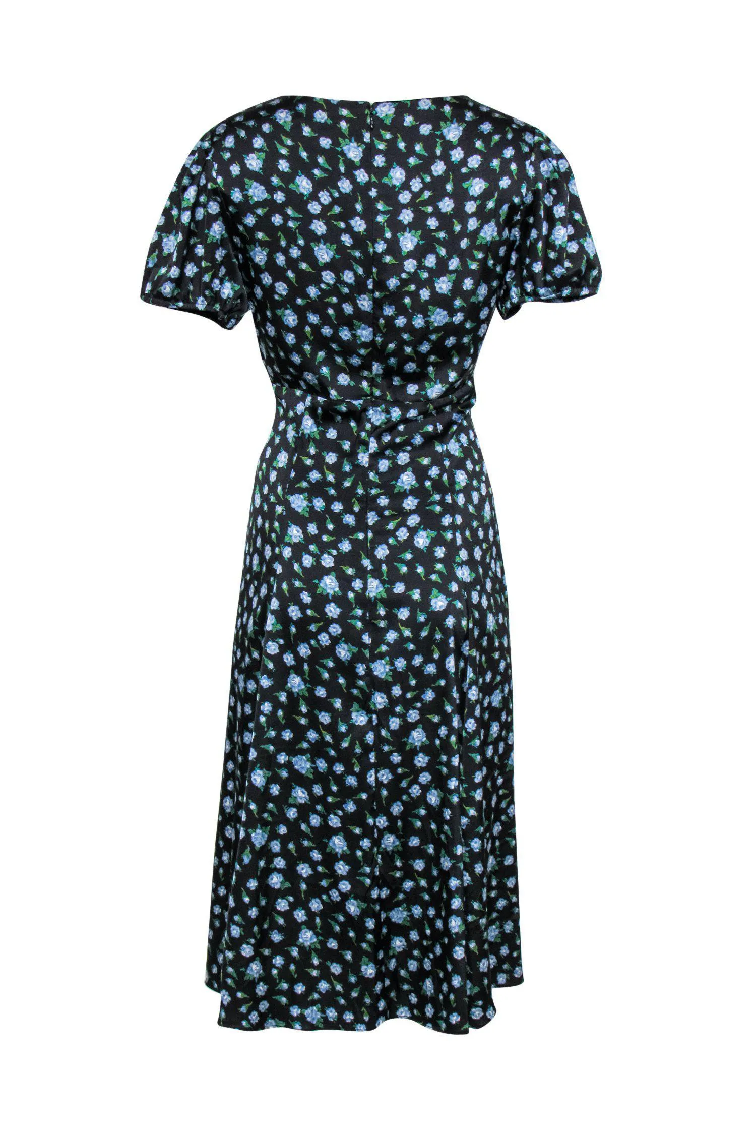 Betsey Johnson - Black & Blue Floral Satin Babydoll Dress Sz 8