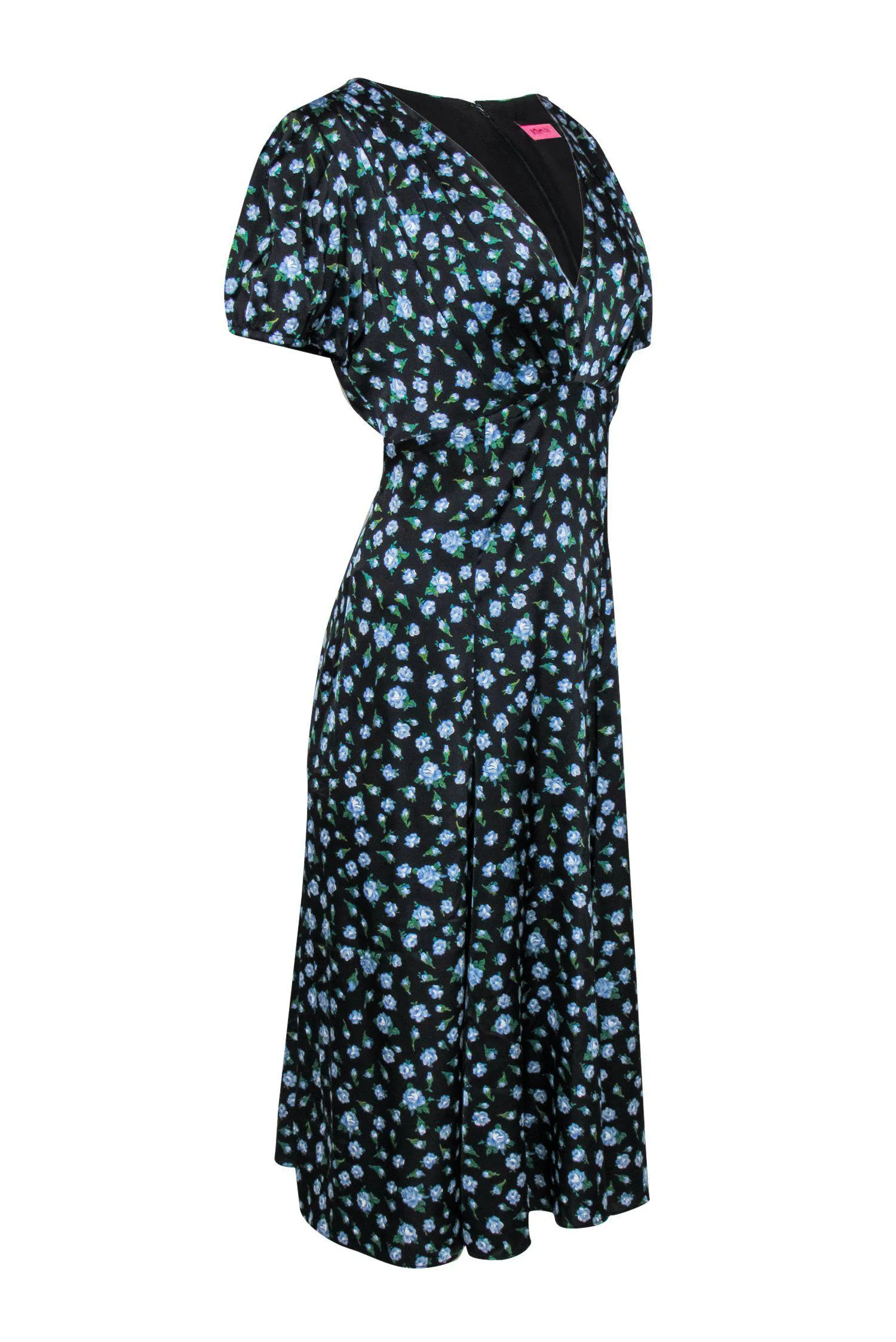 Betsey Johnson - Black & Blue Floral Satin Babydoll Dress Sz 8
