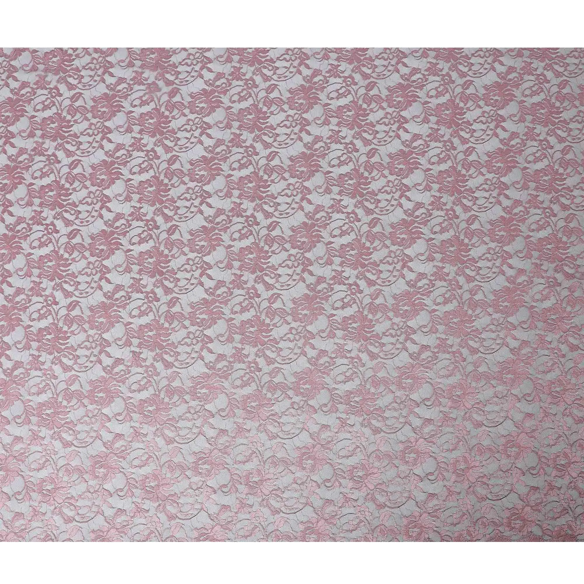 Black lace fabric with light pink embroidery in floral design-D13285