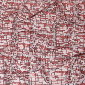Black nylon tulle fabric with crimson red glitter in fancy design-D15402