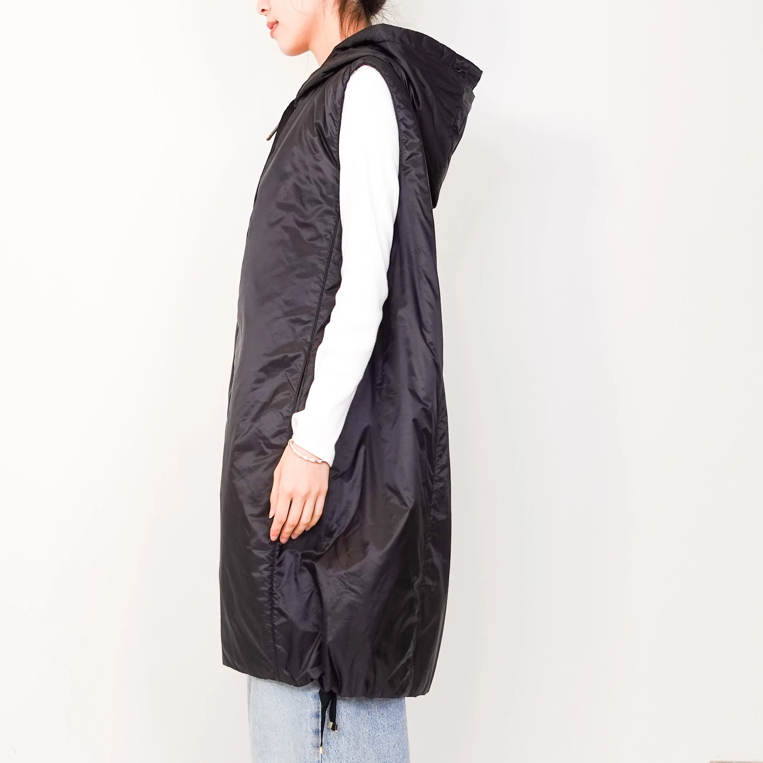 Black sleeveless cube coat RRP £550