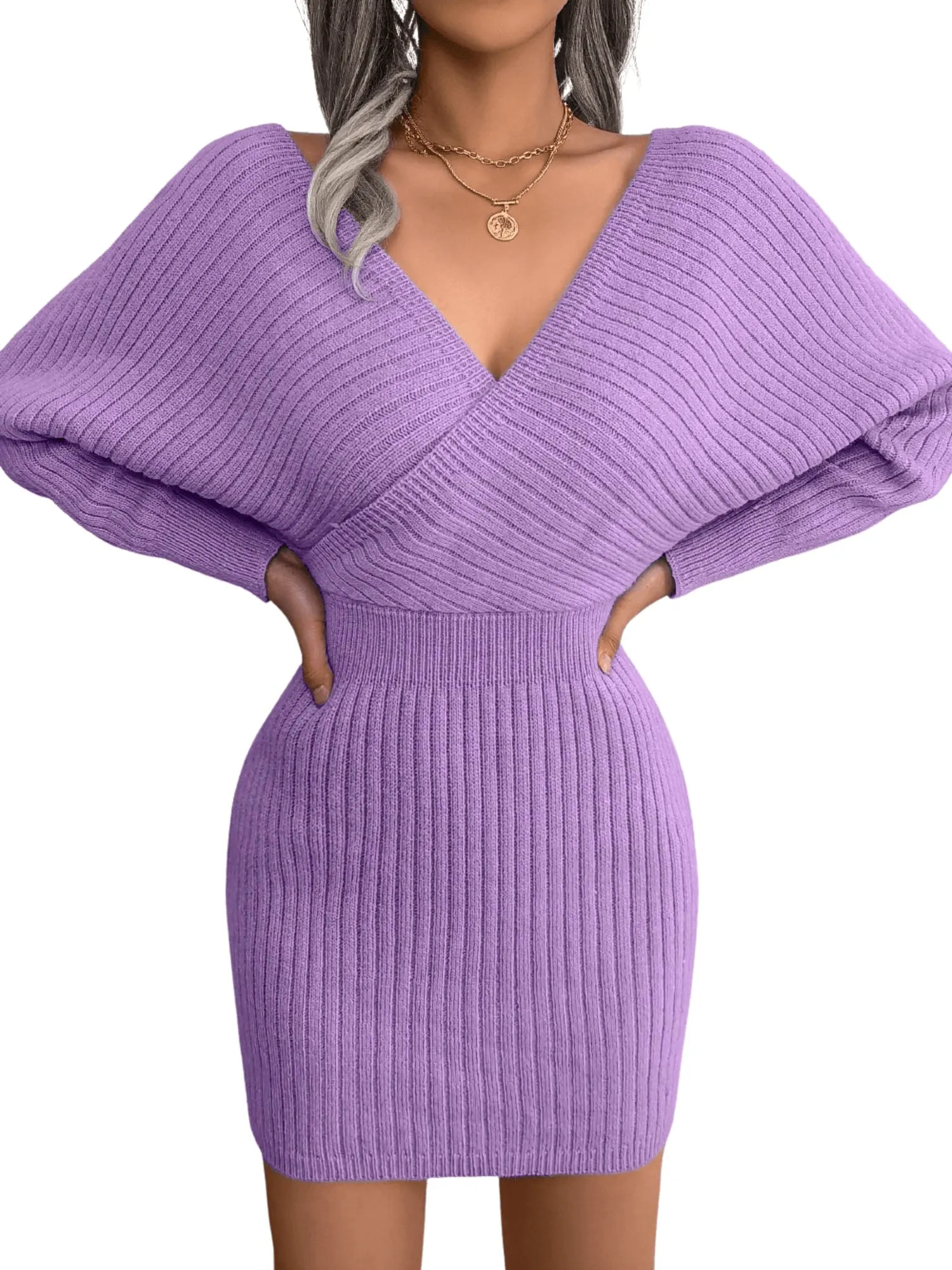 Bodycon Mini Sweater Dresses For Women 2025 Casual Long Sleeve Knit Dress