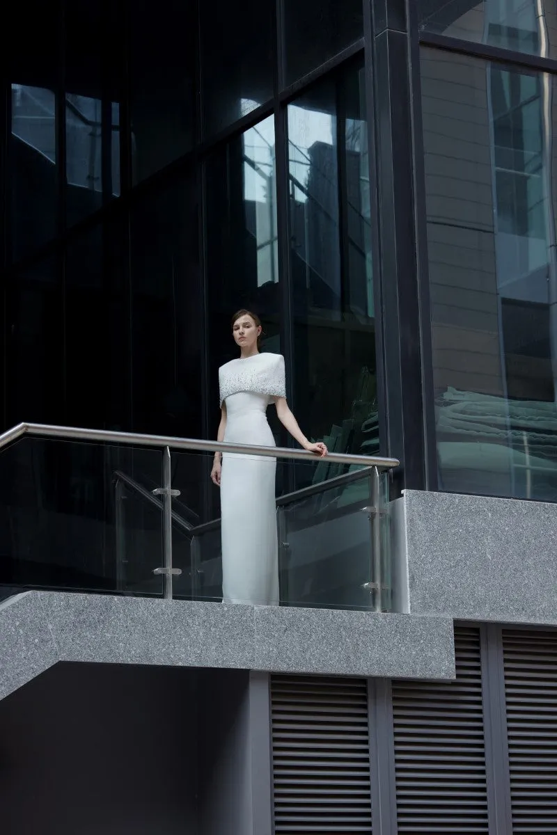 BRADFORD WHITE GOWN WITH SHOULDER CAPE