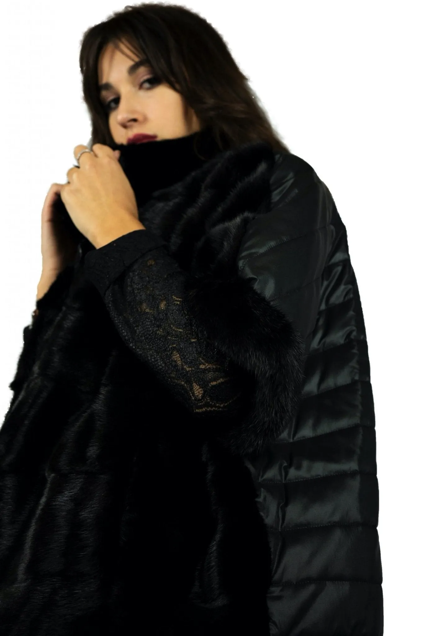 Cape in mink Black and fabric