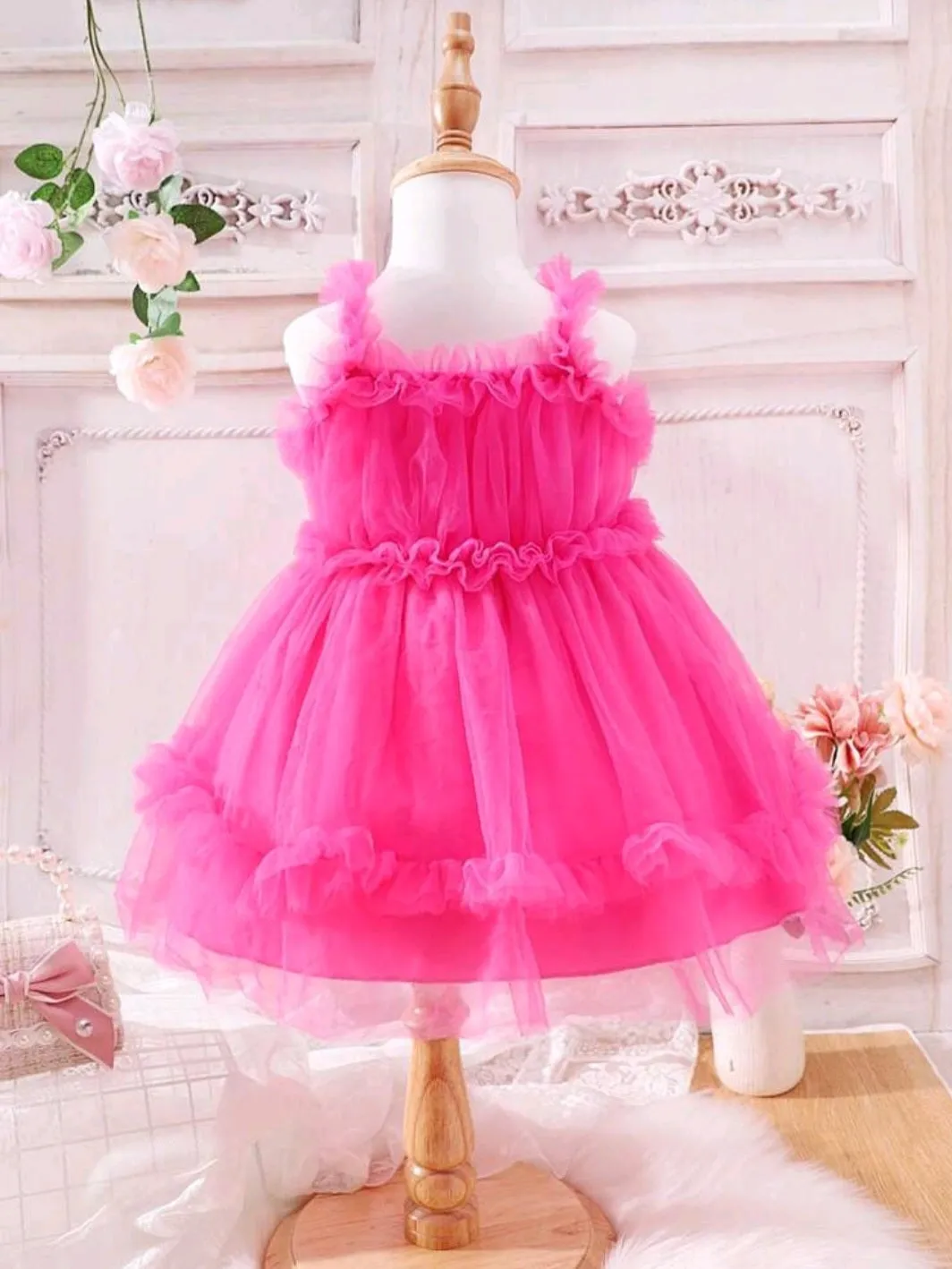 Cerise Pink Ruffle Dress  #1000496