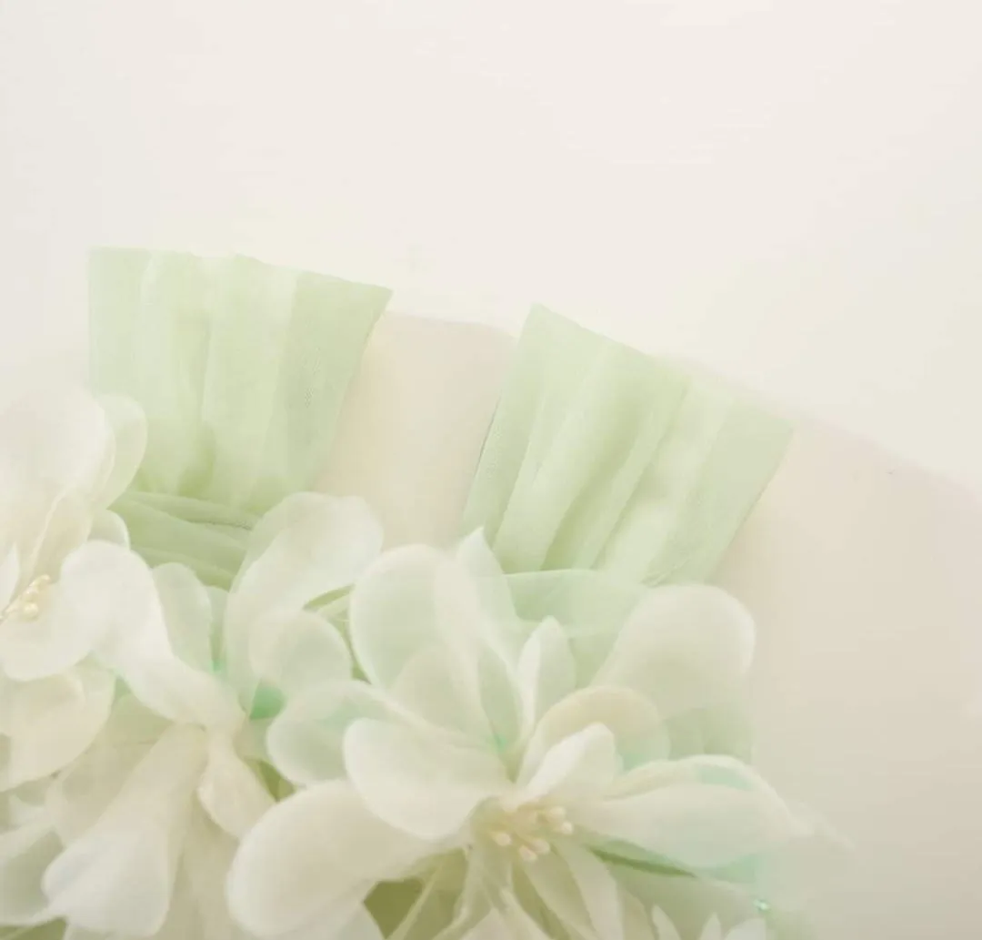 Chai Green Tulle Dress with Floral Detail #1001177