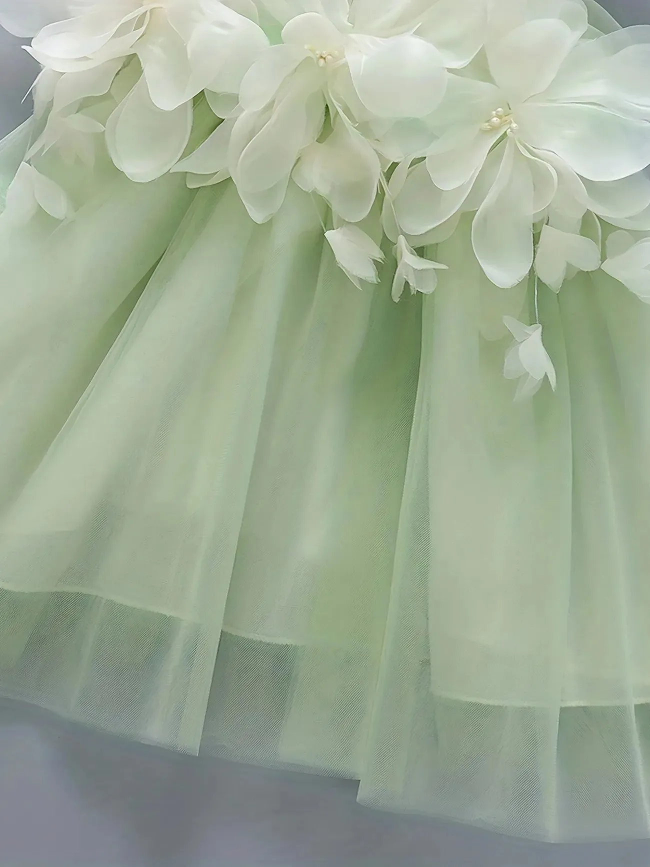 Chai Green Tulle Dress with Floral Detail #1001177