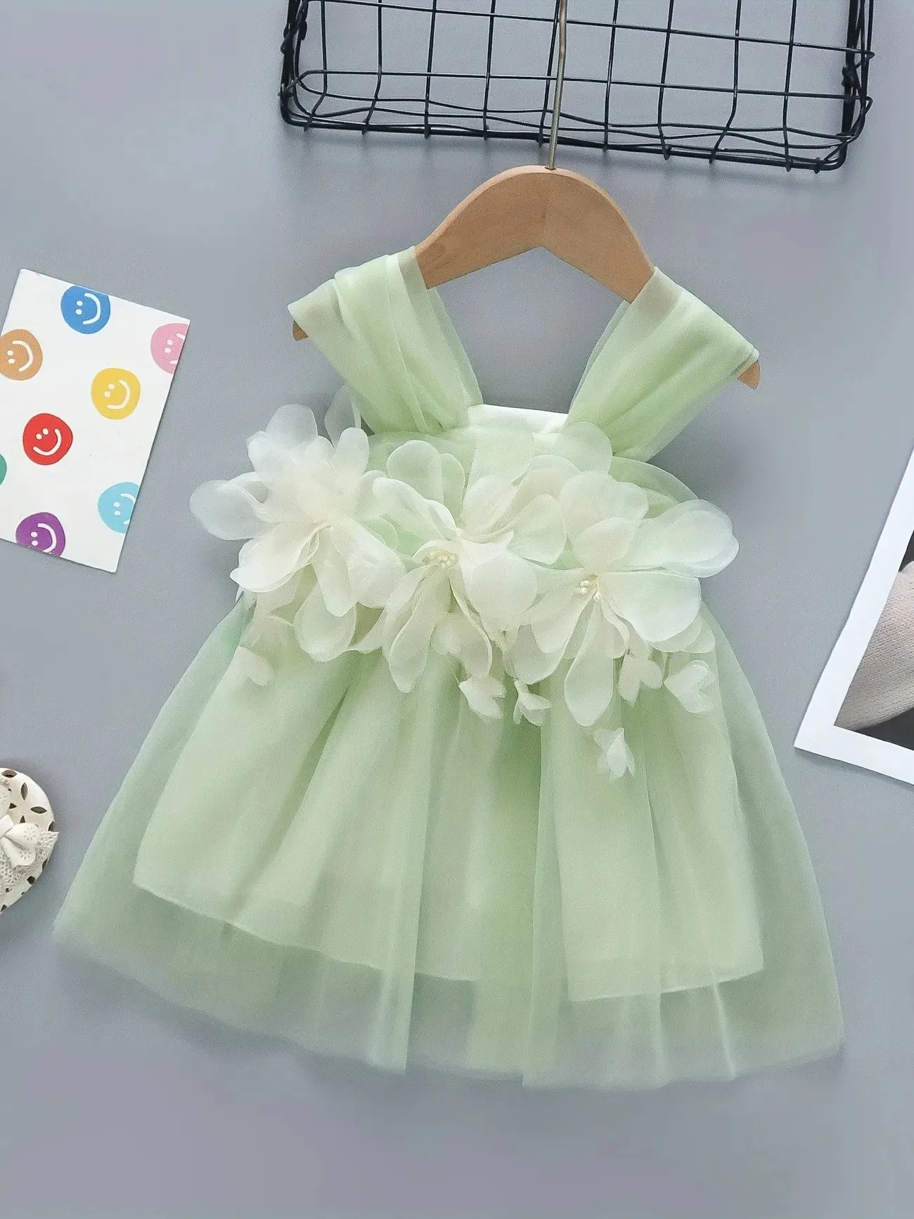 Chai Green Tulle Dress with Floral Detail #1001177