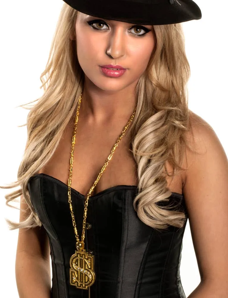 Chunky Gold Dollar Sign Bling Costume Necklace