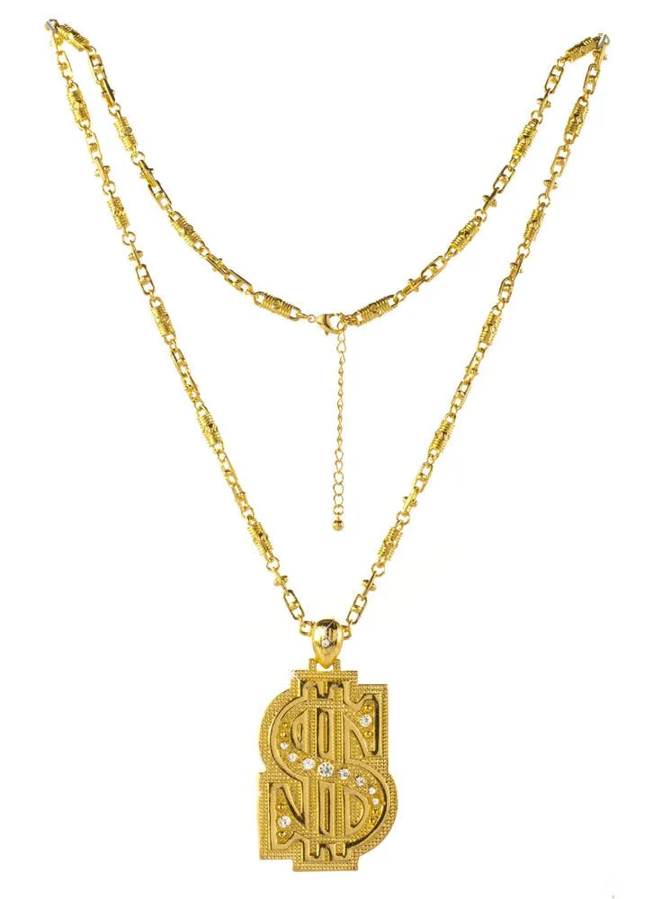 Chunky Gold Dollar Sign Bling Costume Necklace