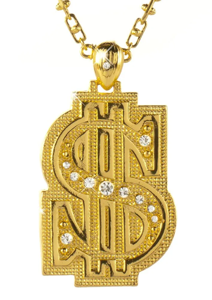 Chunky Gold Dollar Sign Bling Costume Necklace