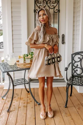Dream All Day Babydoll Dress In Taupe