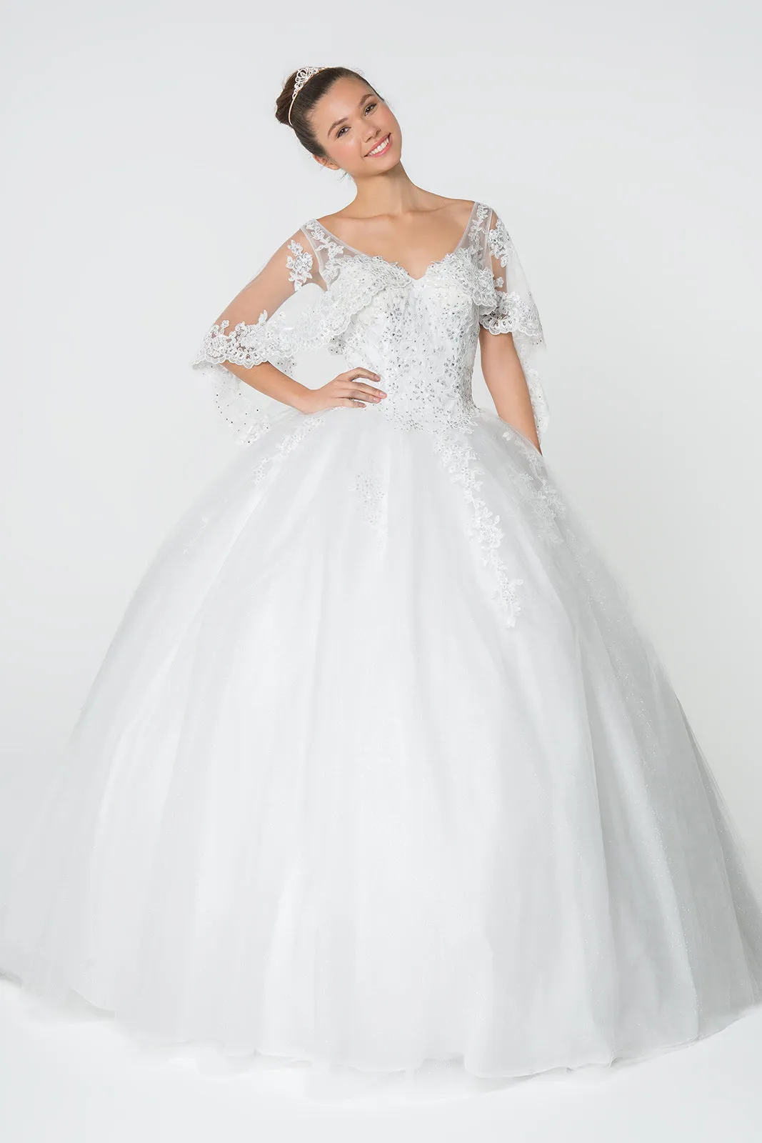 Elizabeth K - GL2800 - Mesh V-Neck Glitter Quinceanera Dress