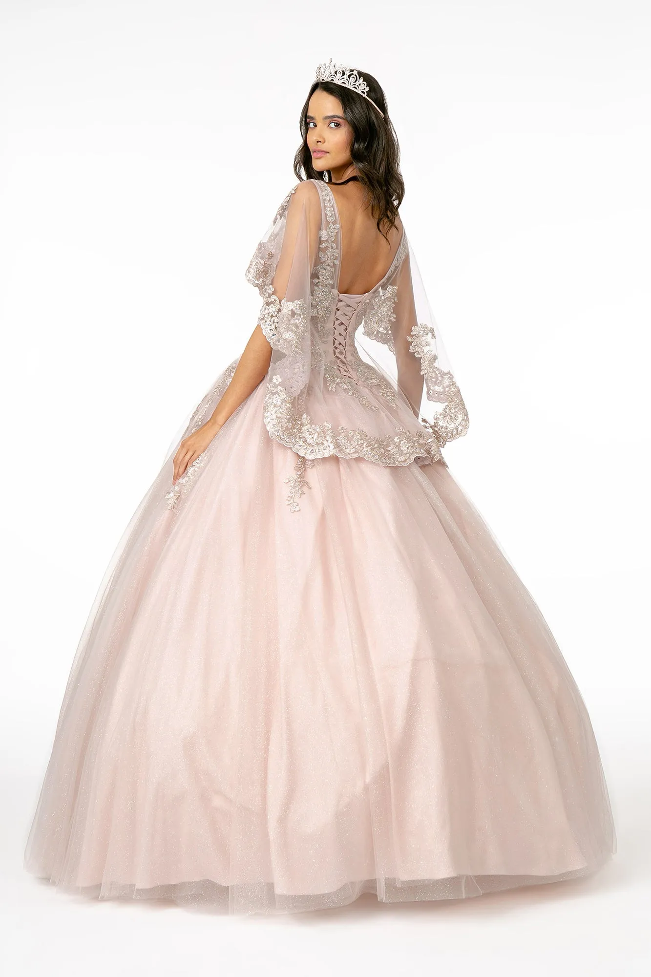 Elizabeth K - GL2800 - Mesh V-Neck Glitter Quinceanera Dress