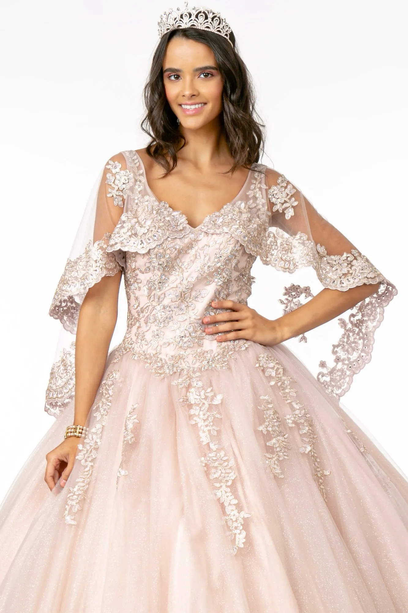 Elizabeth K - GL2800 - Mesh V-Neck Glitter Quinceanera Dress