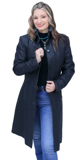 Extra Long Button Down Lambskin Leather Coat for Women #L1401398ZK