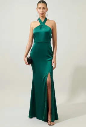 Halter Satin Maxi Dress