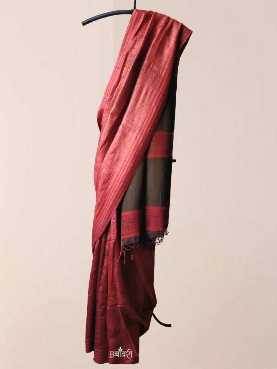 Handwoven Eri-Tussar Silk Saree_Red