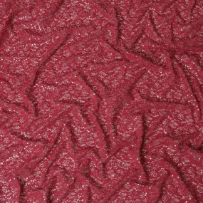 Maroon nylon soft tulle fabric with same tone embroidery having sequins in fancy design-D11675