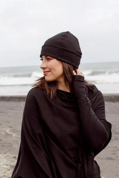 MERINO WOOL FINGERLESS GLOVES WOMENS BLACK