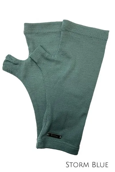 MERINO WOOL FINGERLESS GLOVES WOMENS STORM BLUE-GREEN