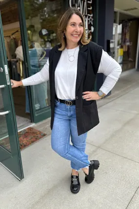 Naomi - Sleeveless Thermal Blazer - Black