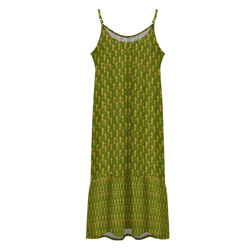 Orange Bird Suspender Sleeveless Dress