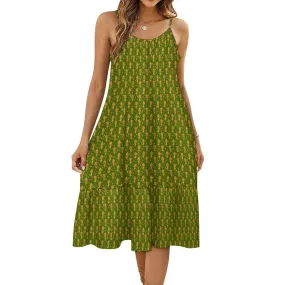 Orange Bird Suspender Sleeveless Dress