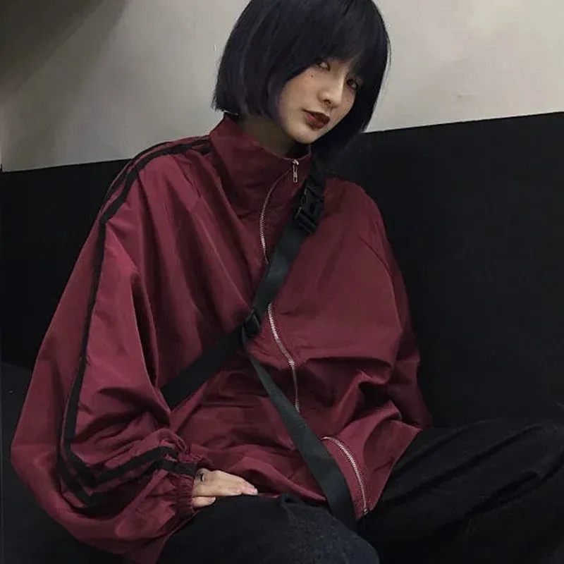 Oversized Zipper Jacket With Sporty Stripes