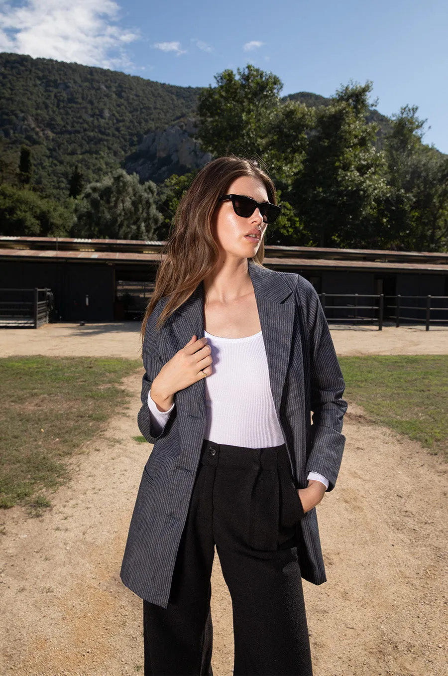 RELAXED BLAZER IN DENIM STRIPE