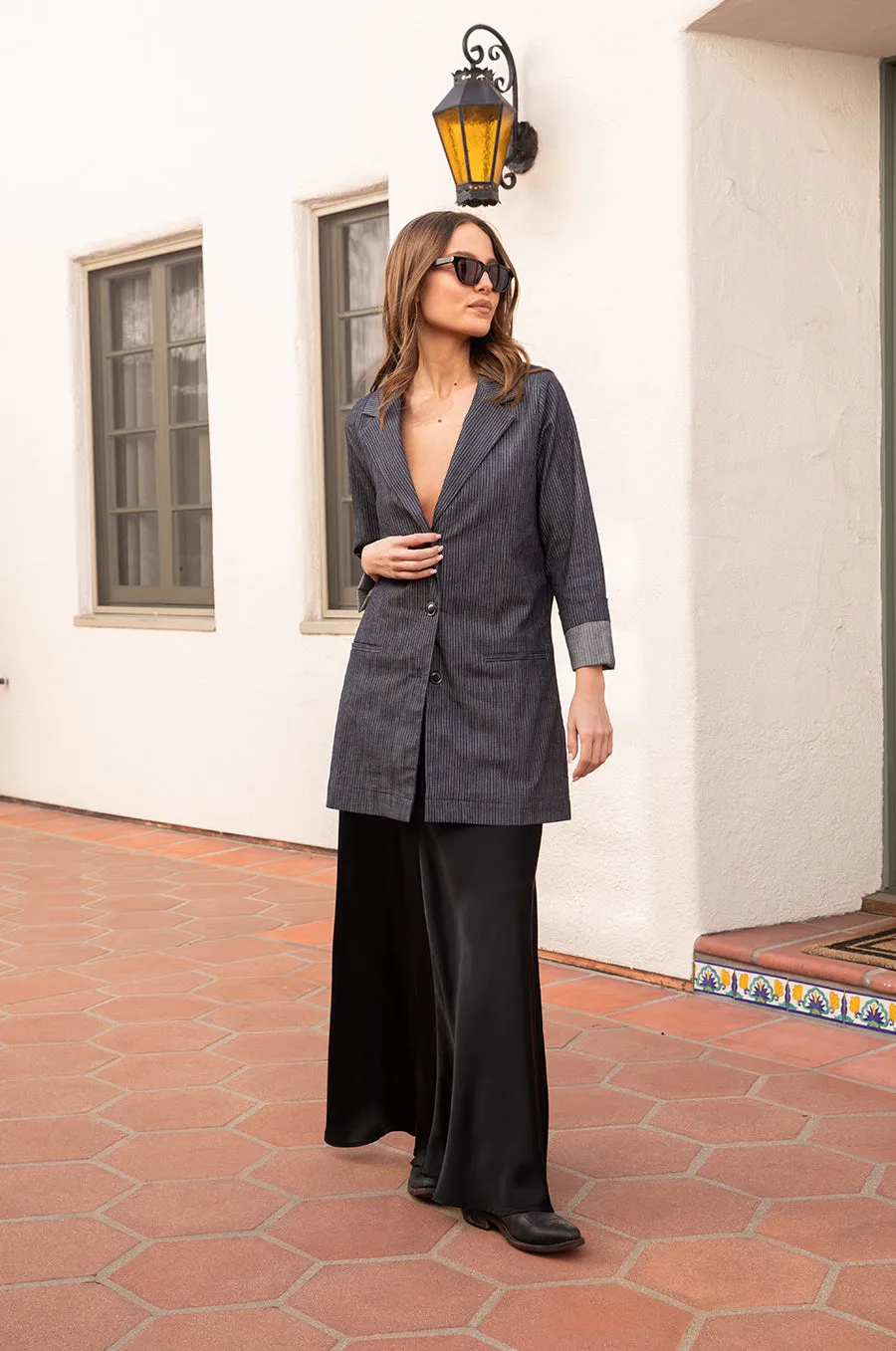 RELAXED BLAZER IN DENIM STRIPE