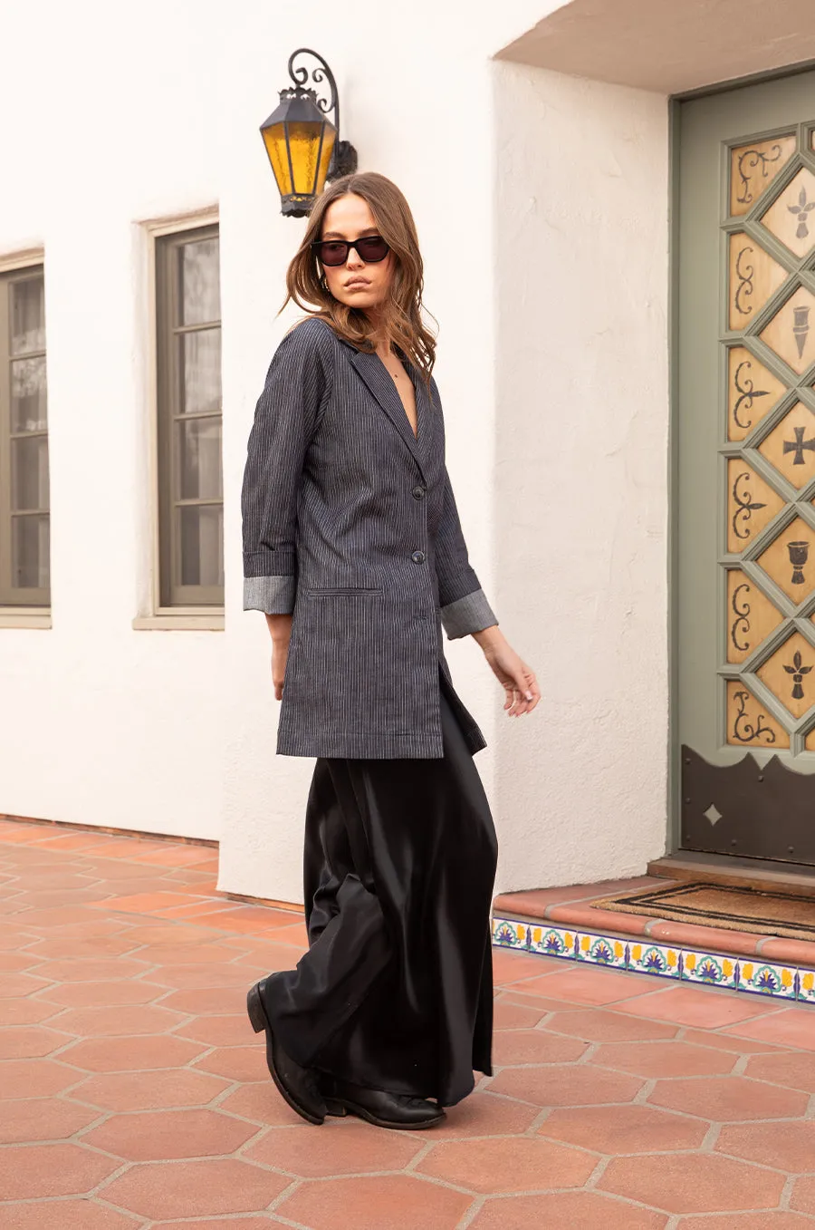 RELAXED BLAZER IN DENIM STRIPE
