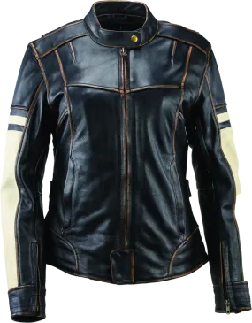River Road Dame Vintage Leather Jacket Black Womens - Medium
