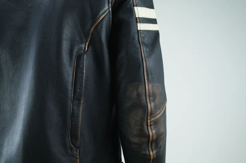 River Road Hoodlum Vintage Leather Jacket Black - Small
