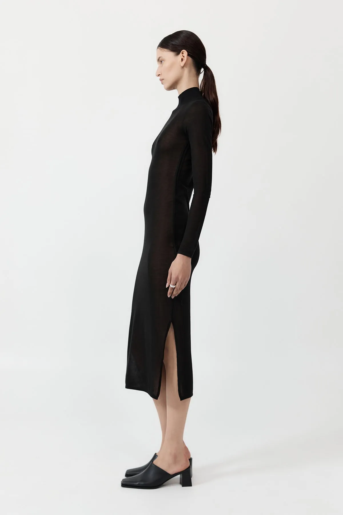Sheer Ruched Dress - Black