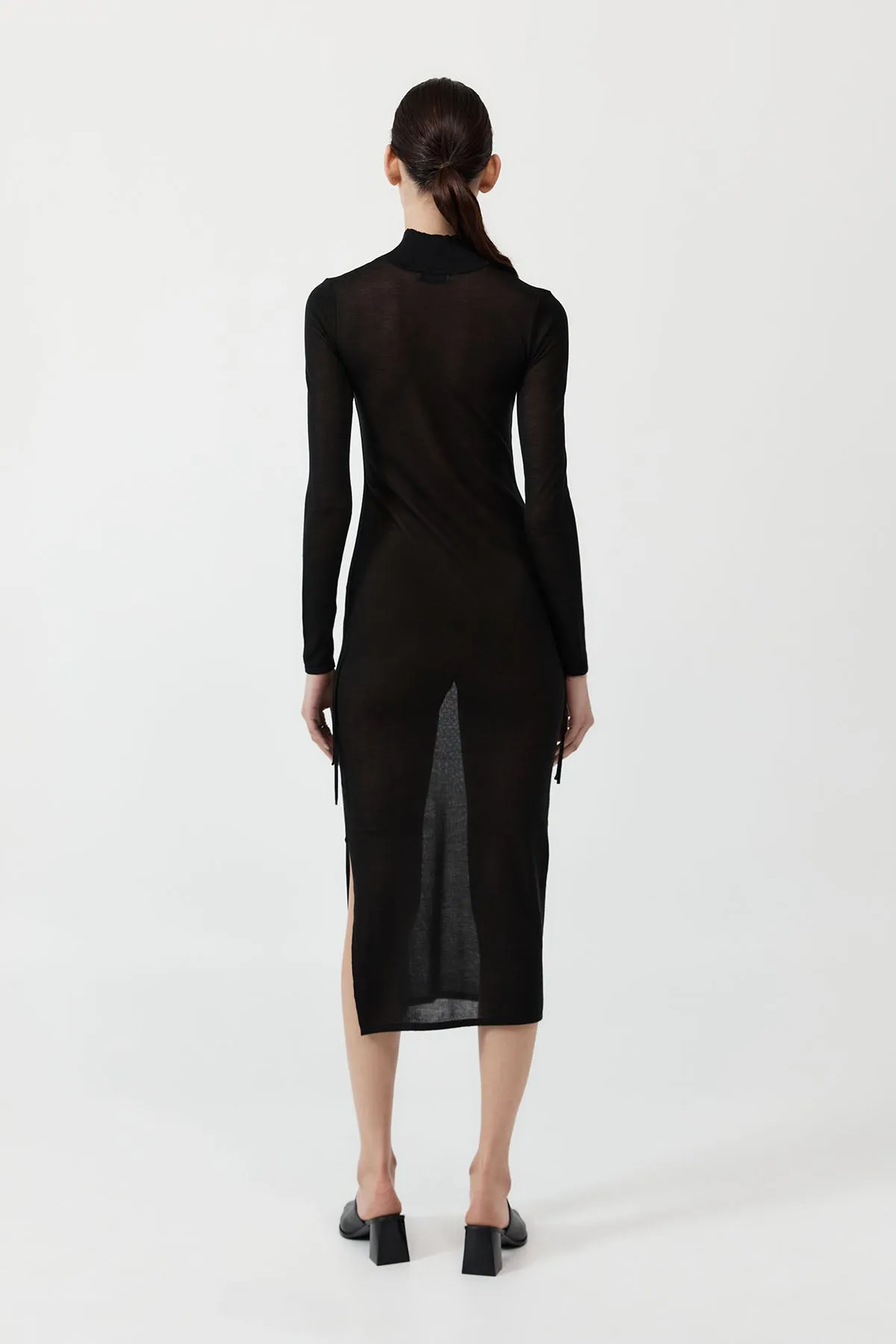 Sheer Ruched Dress - Black