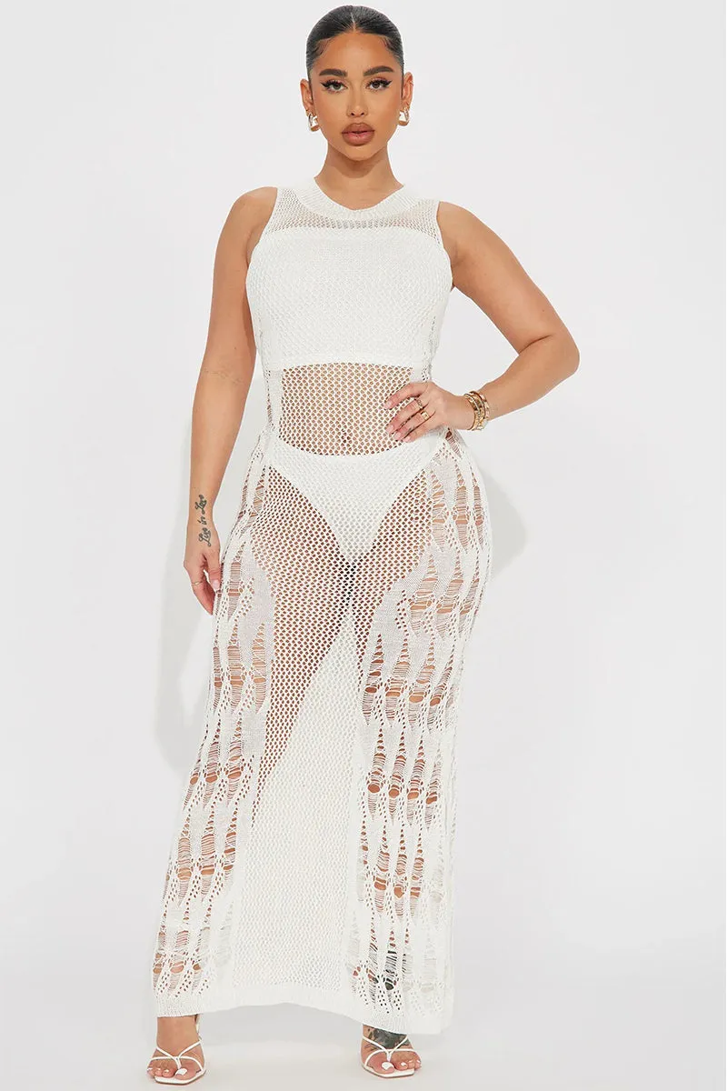 Sleeveless See Through Hollow Knit Hole Maxi Dress