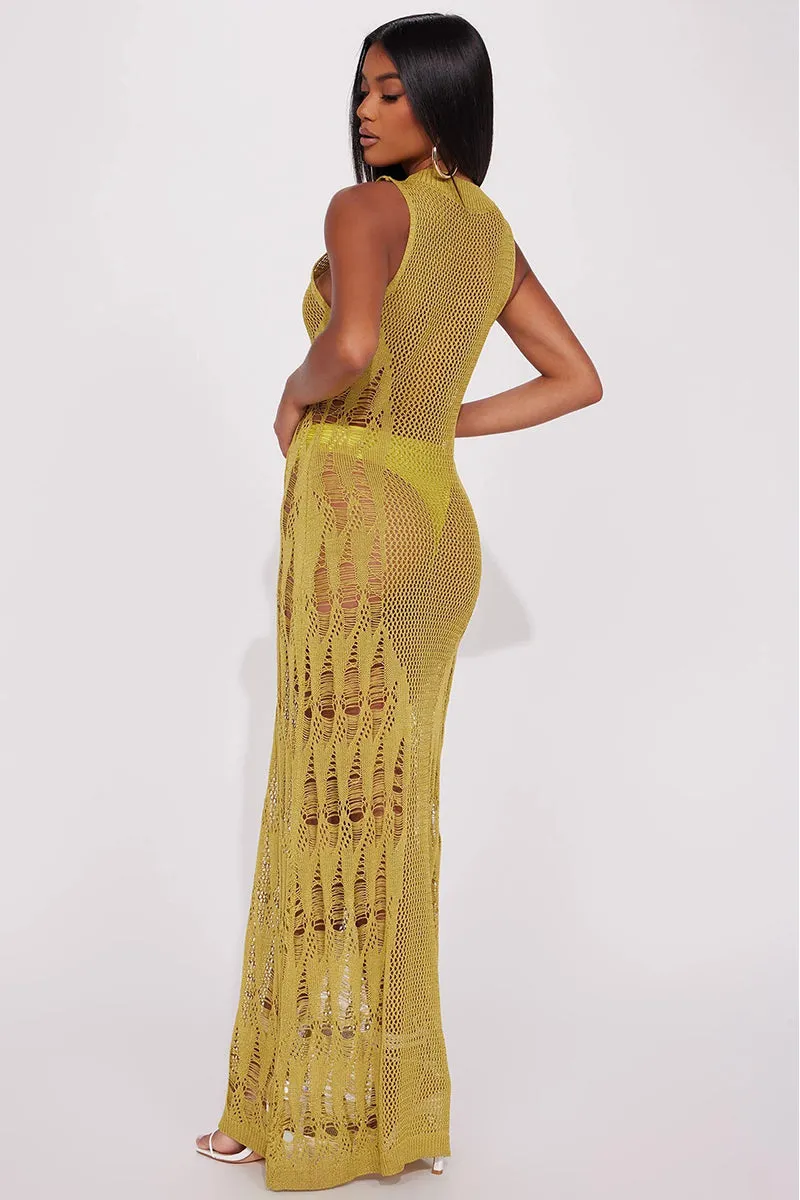 Sleeveless See Through Hollow Knit Hole Maxi Dress