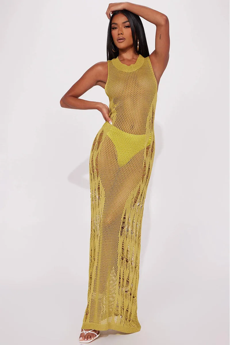 Sleeveless See Through Hollow Knit Hole Maxi Dress