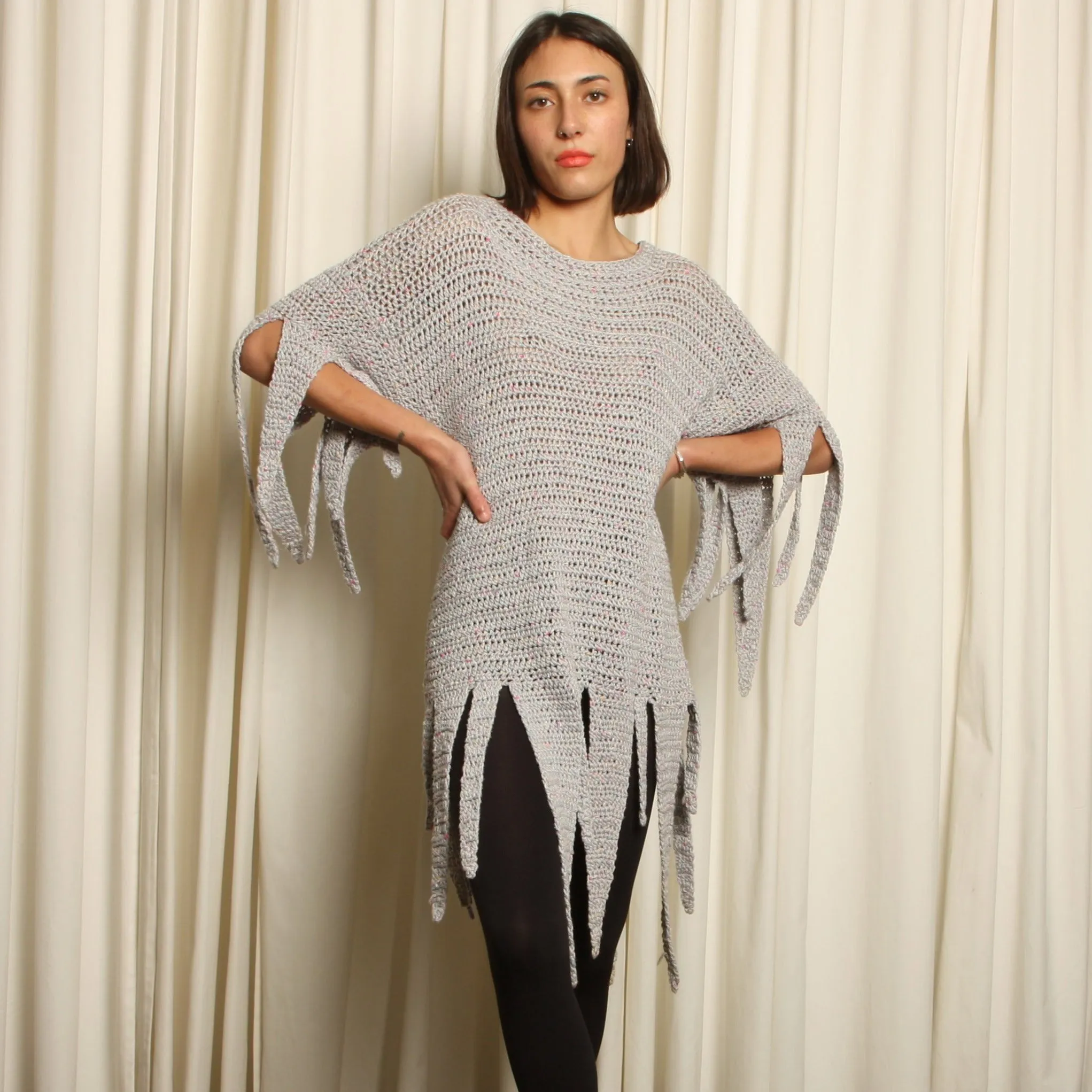 Vintage 70's Fiber Art Crochet Fringe Dress